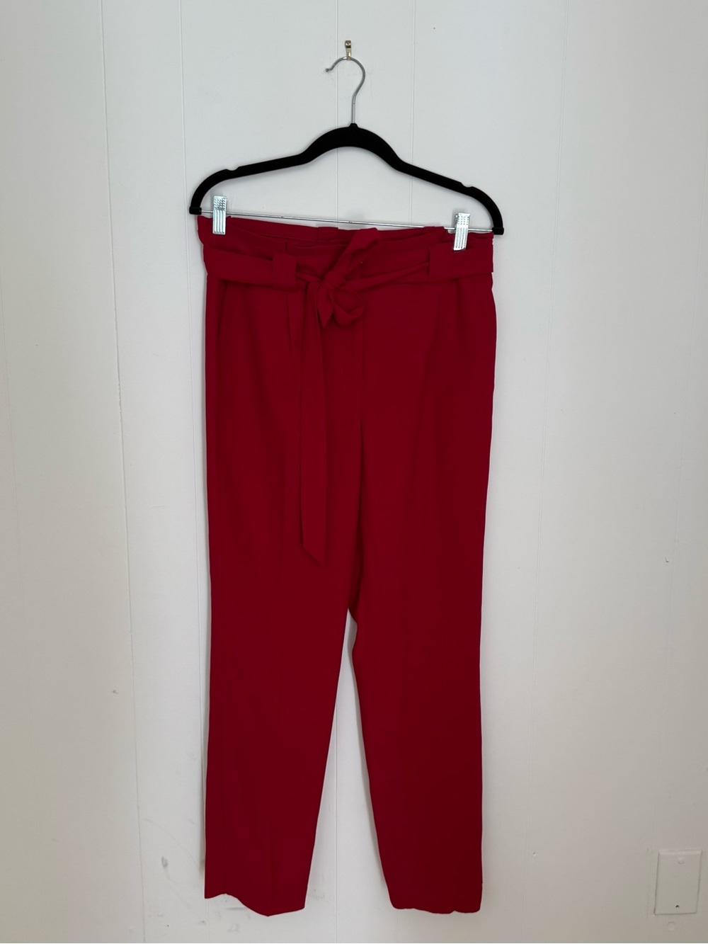 Express Red Paperbag Waist Tie Trousers